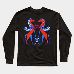 Red and Blue winged Horses Long Sleeve T-Shirt